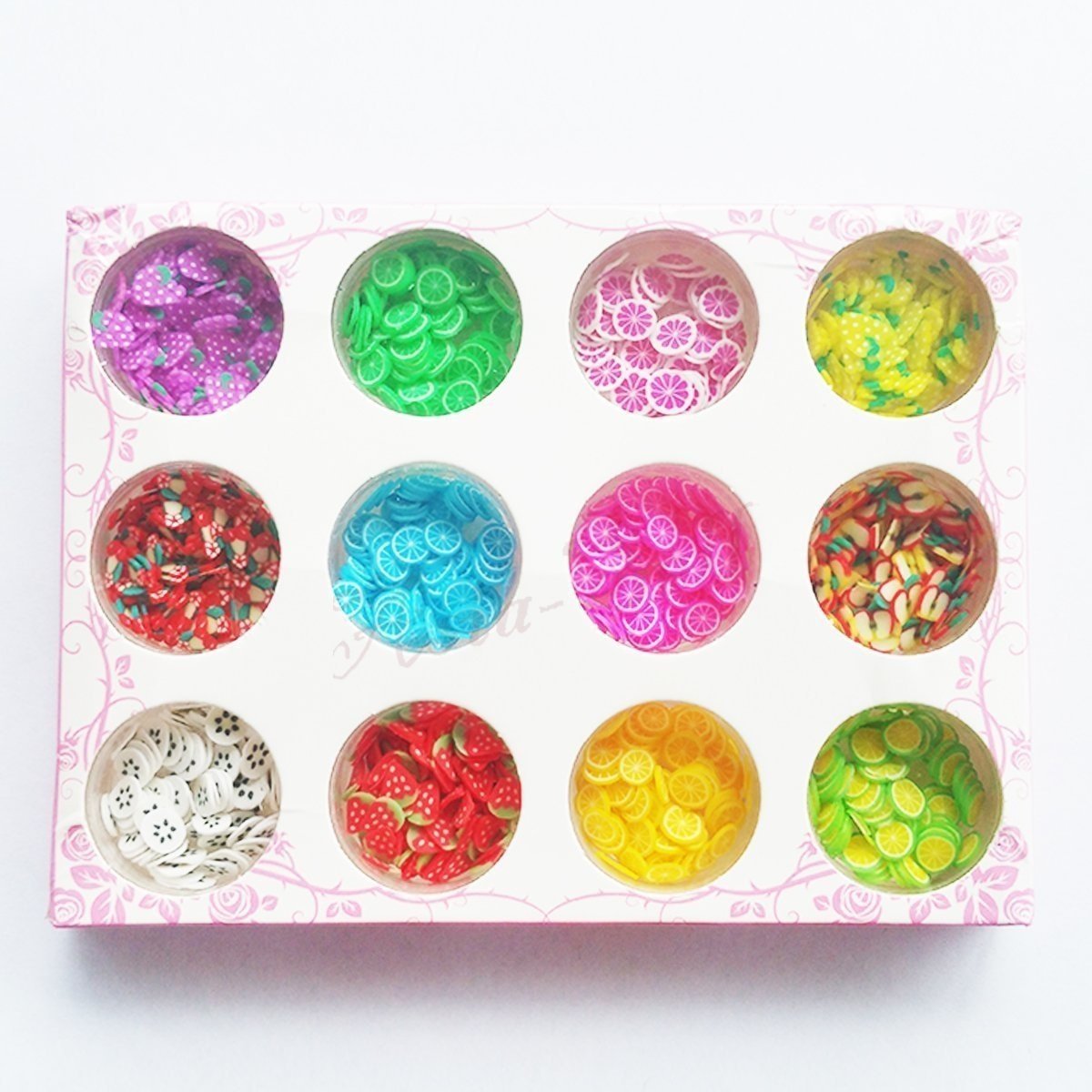12 Jars DIY Slime Supplies Fruit Flower Slices Nail Art Tips Decoration Nails - Fruit slices - Asia Sell