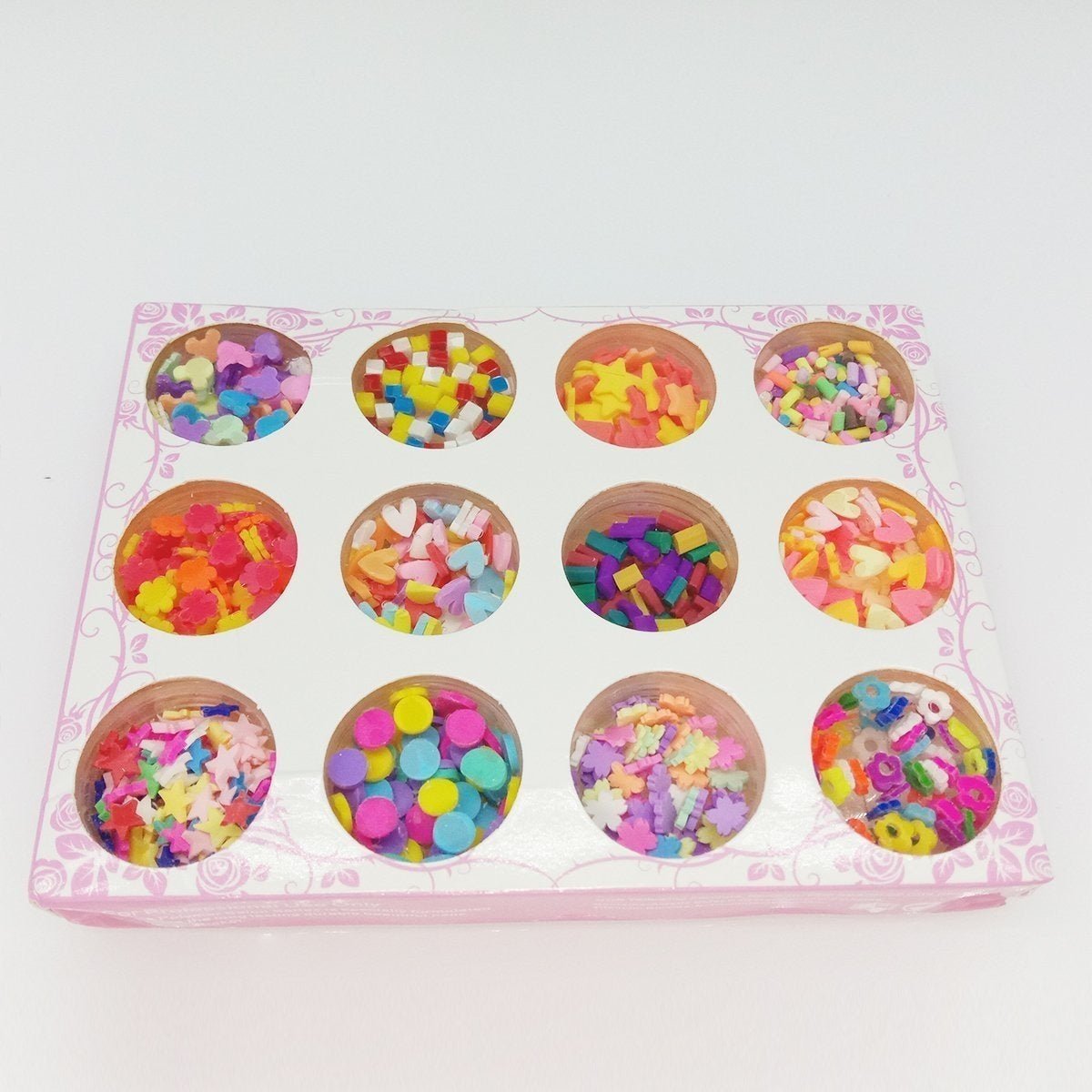 12 Jars DIY Slime Supplies Fruit Flower Slices Nail Art Tips Decoration Nails - Mixed slices - Asia Sell