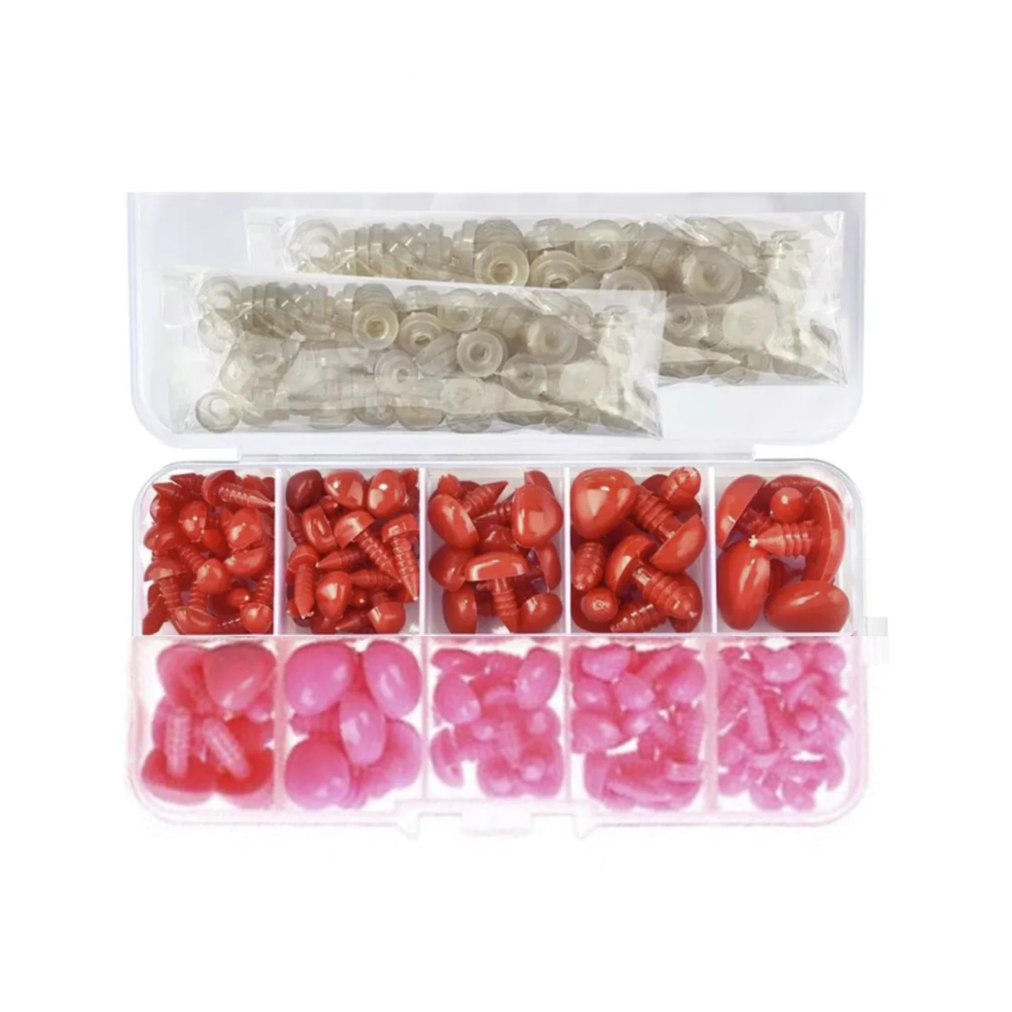 125pcs Set Plastic Toy Noses Triangle Nose Screw Backing Bear Puppet Dolls Toy RED AND PINK