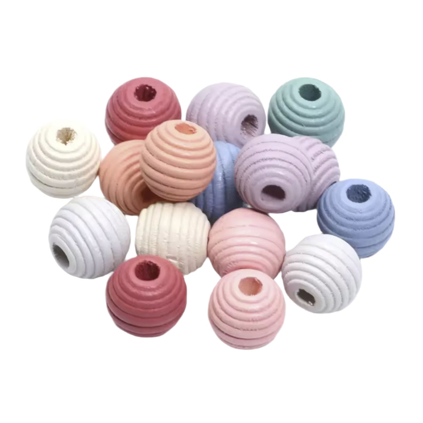 12/18mm 12 Colours Round Grooved Wooden Beads Striped Loose For Jewellery Making DIY Handmade Crafts Accessories | Pastel Shades | Asia Sell