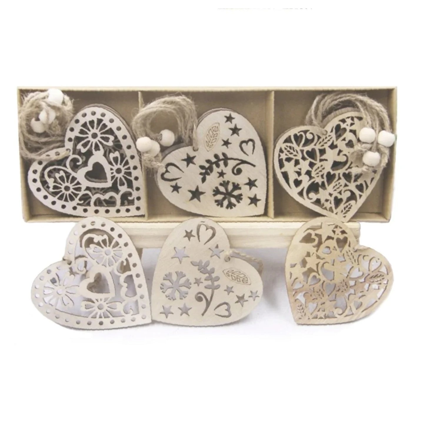 12pcs 75mm Wooden Hearts Christmas Pendants Cardboard Storage Box Hanging Ornaments Xmas Tree Decorations Kids DIY Painting Crafts - - Asia Sell