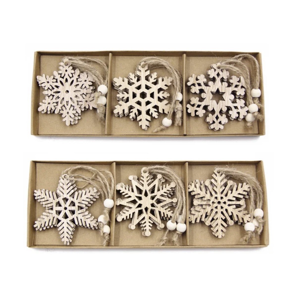 12pcs 75mm Wooden Stars Hearts Christmas Pendants Cardboard Storage Box Hanging Ornaments Xmas Tree Decorations Kids DIY Painting Crafts - Snowflakes - Asia Sell