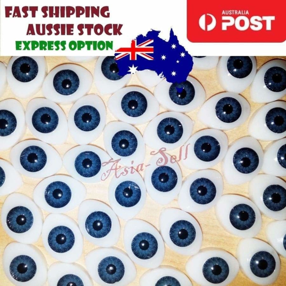 12pcs BLUE Oval Plastic Eyes 12x8mm 6mm Iris Reborn Dolls Doll Half - - Asia Sell