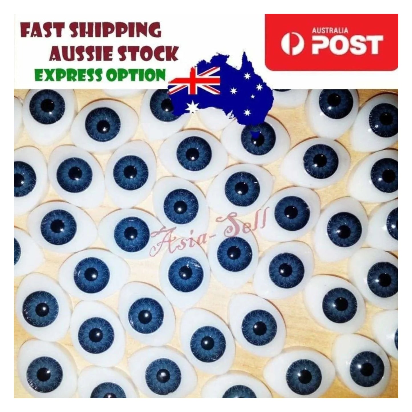 12pcs BLUE Oval Plastic Eyes 12x8mm 6mm Iris Reborn Dolls Doll Half - - Asia Sell