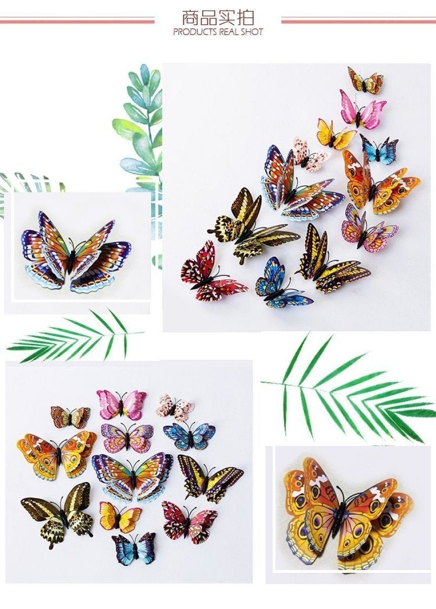 12pcs Glow in Dark Butterfly Magnetic Magnet 3D Double Wing Fridge Stickers - - Asia Sell