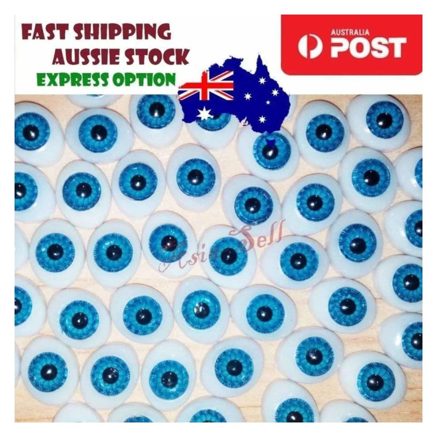 12pcs Oval Plastic Eyes 9mm x 7mm 5mm Iris Porcelain Reborn Dolls Blue Half - - Asia Sell