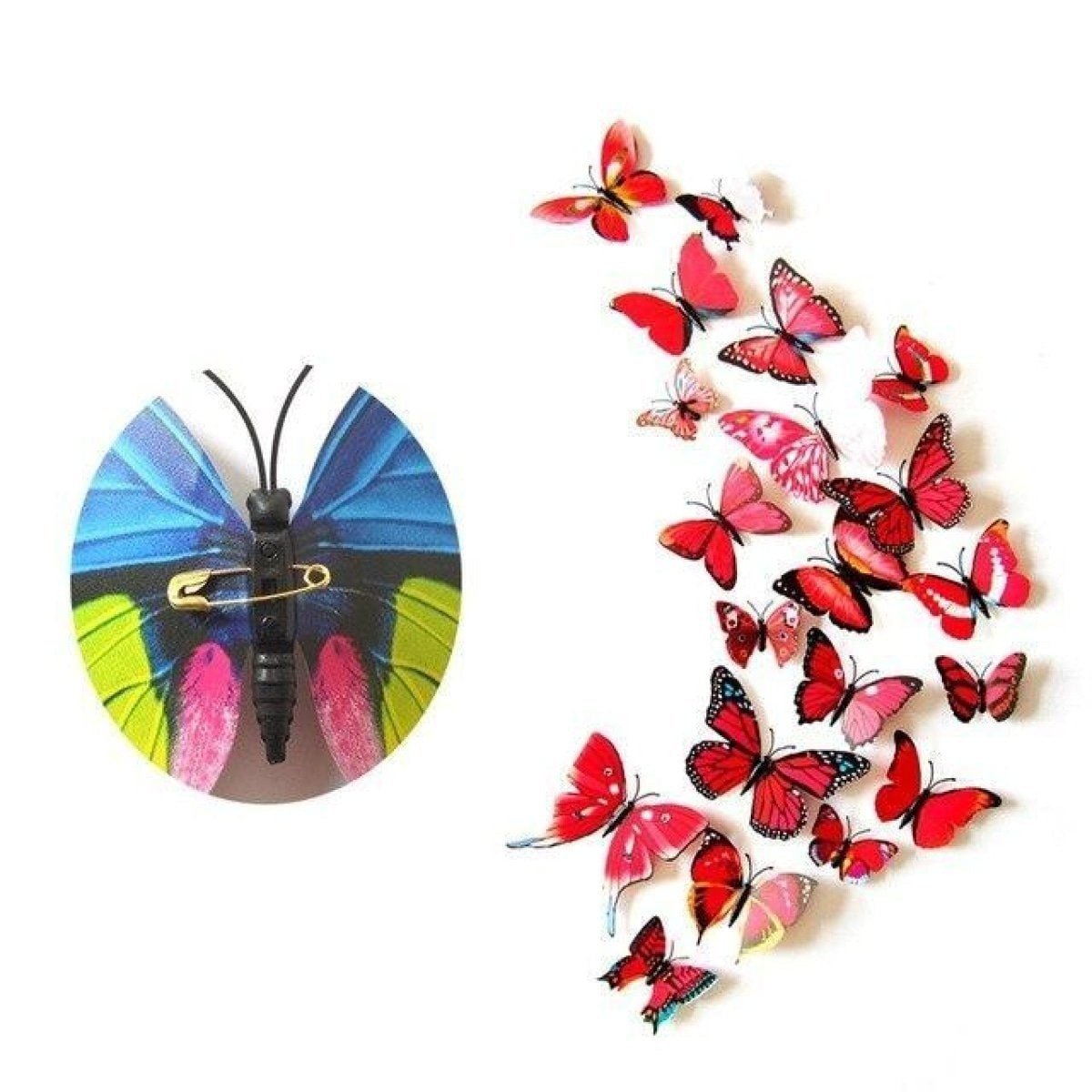 12pcs PVC 3D Butterfly Wall Fridge Decorations Butterflies Art Magnet Pin Toy Plastic Shapes - Clasp pin 1 - Asia Sell