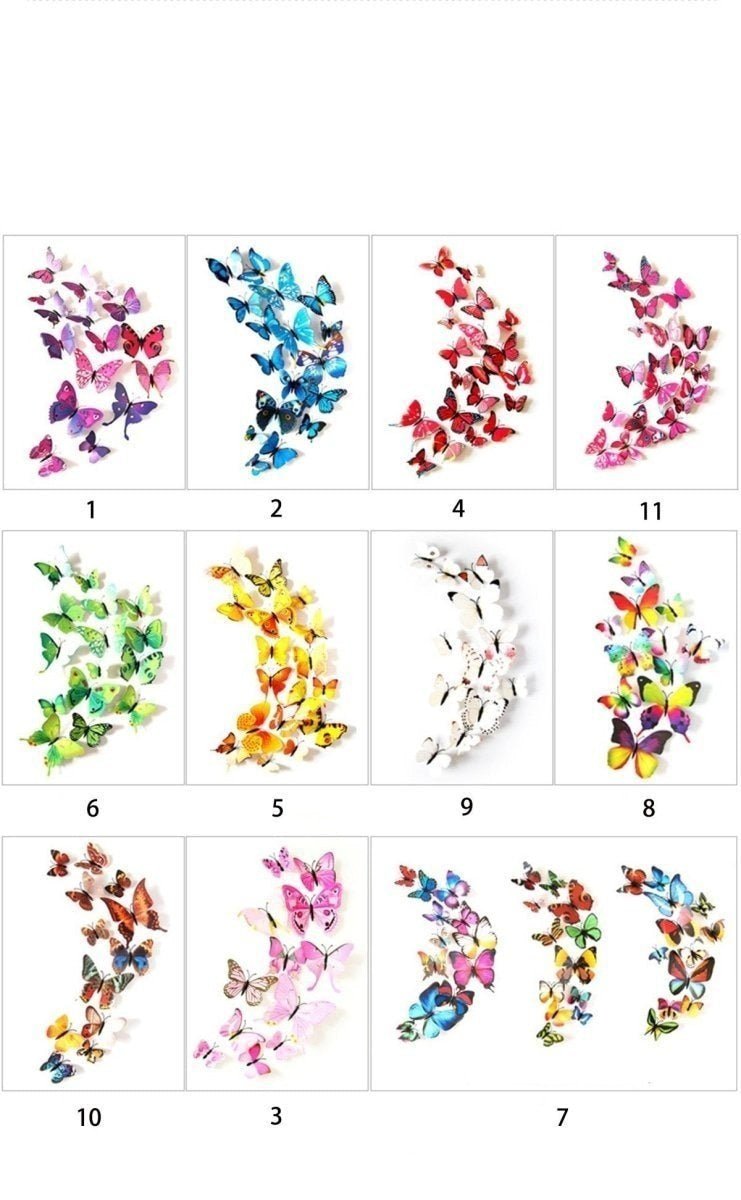 12pcs PVC 3D Butterfly Wall Fridge Decorations Butterflies Art Magnet Pin Toy Plastic Shapes - Clasp pin 1 - Asia Sell