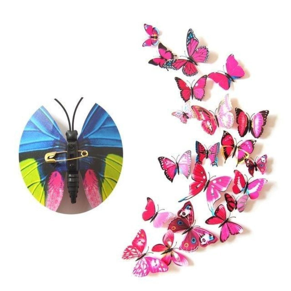 12pcs PVC 3D Butterfly Wall Fridge Decorations Butterflies Art Magnet Pin Toy Plastic Shapes - Clasp pin 2 - Asia Sell
