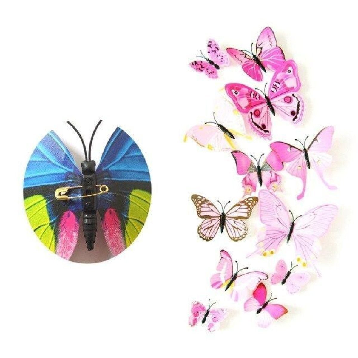 12pcs PVC 3D Butterfly Wall Fridge Decorations Butterflies Art Magnet Pin Toy Plastic Shapes - Clasp pin 3 - Asia Sell