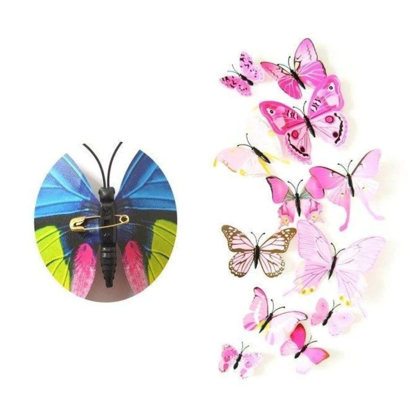 12pcs PVC 3D Butterfly Wall Fridge Decorations Butterflies Art Magnet Pin Toy Plastic Shapes - Clasp pin 3 - Asia Sell