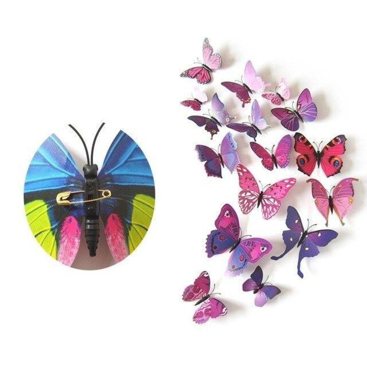12pcs PVC 3D Butterfly Wall Fridge Decorations Butterflies Art Magnet Pin Toy Plastic Shapes - Clasp pin 4 - Asia Sell