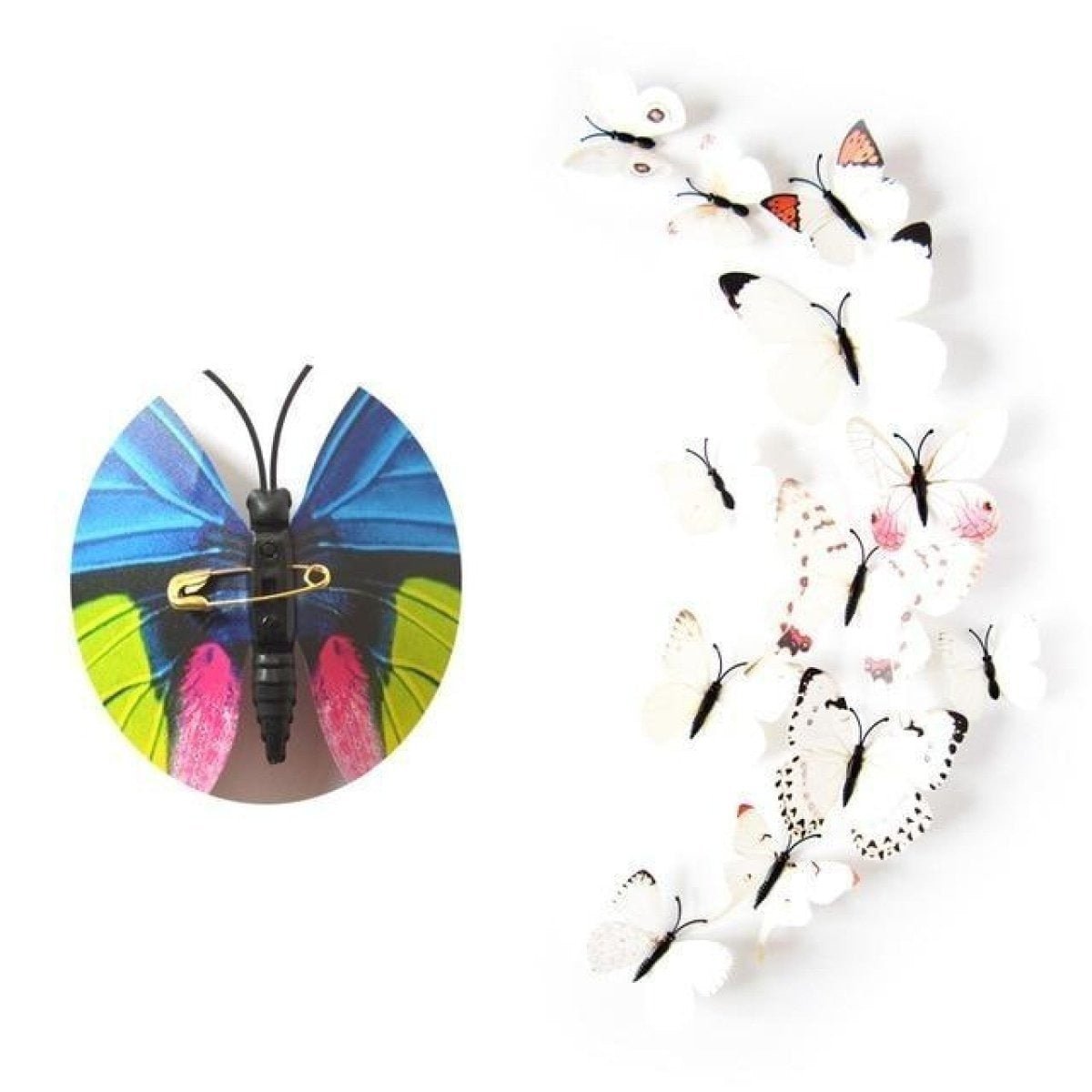 12pcs PVC 3D Butterfly Wall Fridge Decorations Butterflies Art Magnet Pin Toy Plastic Shapes - Clasp pin 7 - Asia Sell