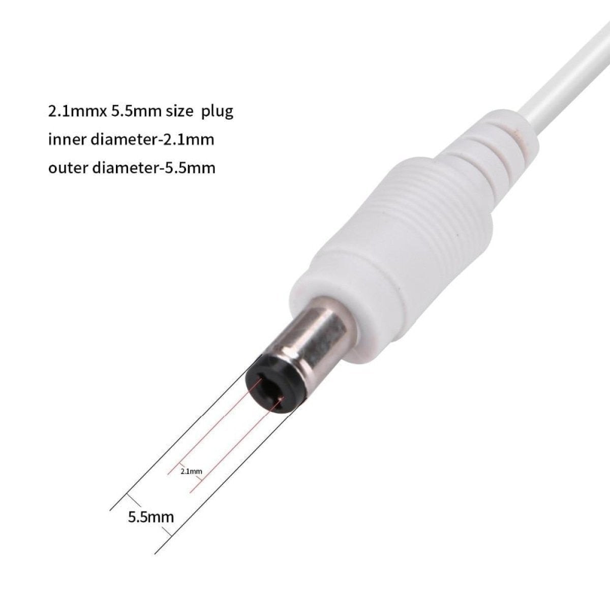 12V 22AWG 3A DC Extension Cable LED CCTV Camera 5.5mm x 2.1mm Power Cord - 0.5m White - Asia Sell