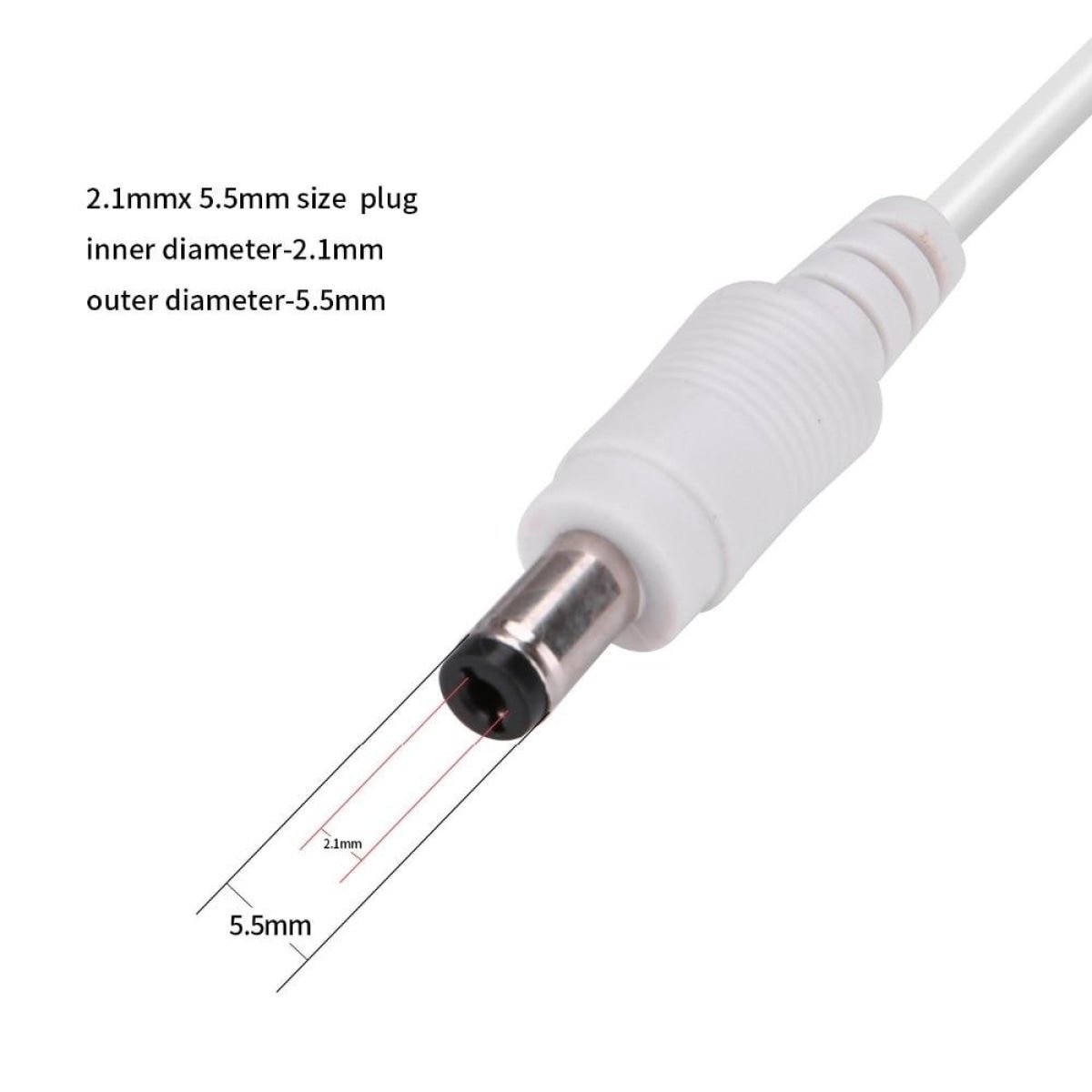 12V 5A 20AWG DC Extension Cable LED CCTV Camera 5.5mm x 2.1mm Male Female Power Cord - 0.5m White - Asia Sell