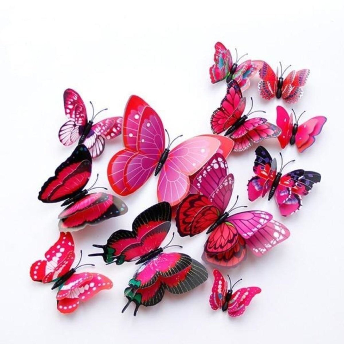 12x Double Layer 3D Butterfly Wall Sticker Home Decor Butterflies Fridge Magnet - Fuchsia - - Asia Sell