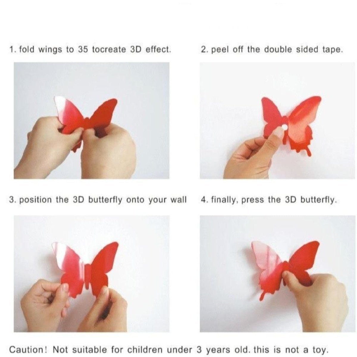 12x Double Layer 3D Butterfly Wall Sticker Home Decor Butterflies Fridge Magnet - Fuchsia - - Asia Sell