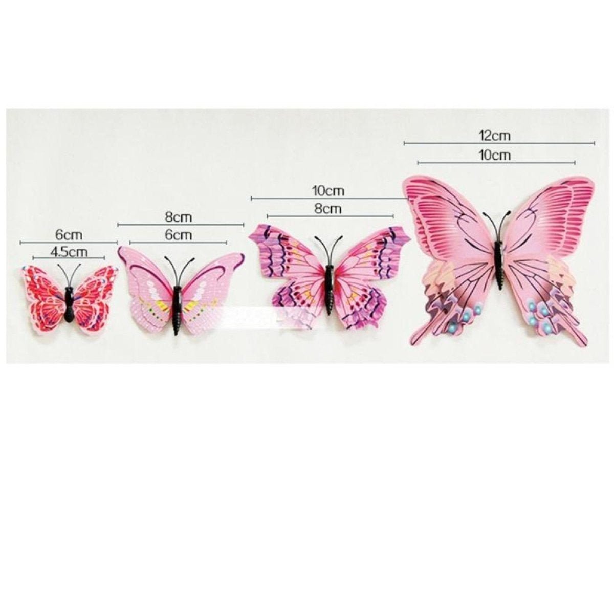 12x Double Layer 3D Butterfly Wall Sticker Home Decor Butterflies Fridge Magnet - Fuchsia - - Asia Sell