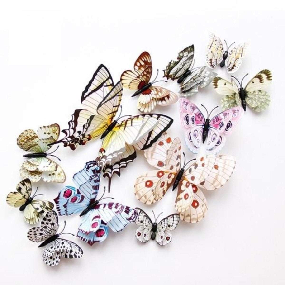12x Double Layer 3D Butterfly Wall Sticker Home Decor Butterflies Fridge Magnet - White - - Asia Sell