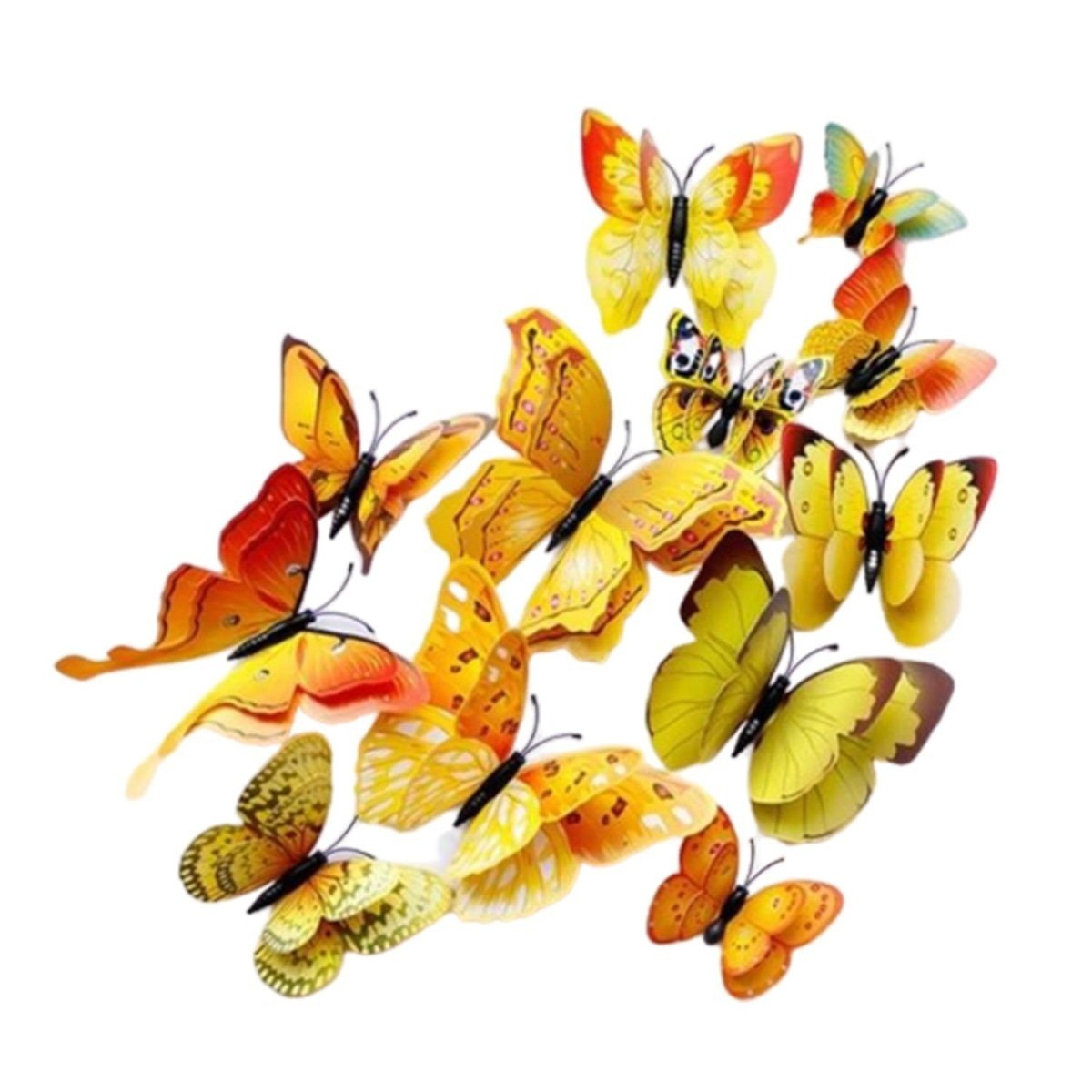 12x Double Layer 3D Butterfly Wall Sticker Home Decor Butterflies Fridge Magnet - Yellow - - Asia Sell