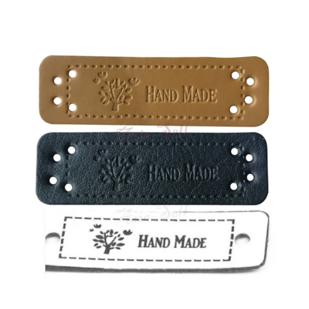 12x Sewing Tags Clothing Labels Faux Leather "Handmade" Clothes Bags DIY Hand Made - Black 2 - Asia Sell