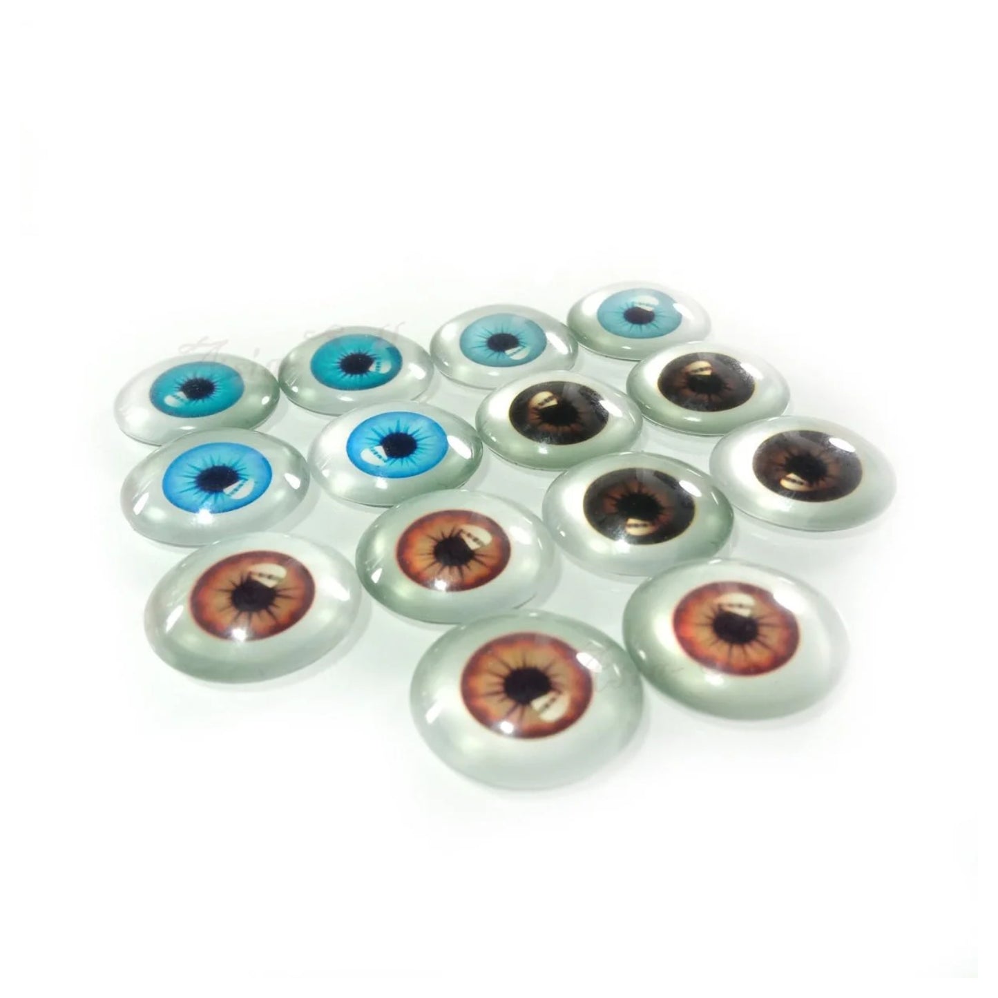 14pcs 20mm Blue Brown Mixed Glass Dolls Eye Human Eyes Cabochons Photographic Backing Flatback - Blue and Brown - Asia Sell