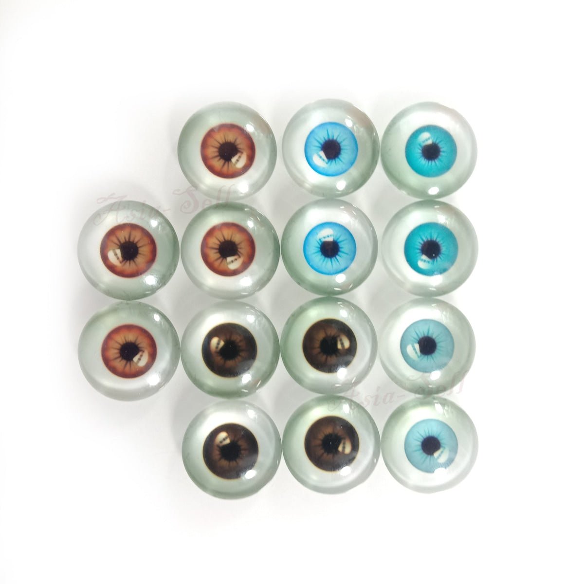14pcs 20mm Blue Brown Mixed Glass Dolls Eye Human Eyes Cabochons Photographic Backing Flatback - Brown and Blue - Asia Sell