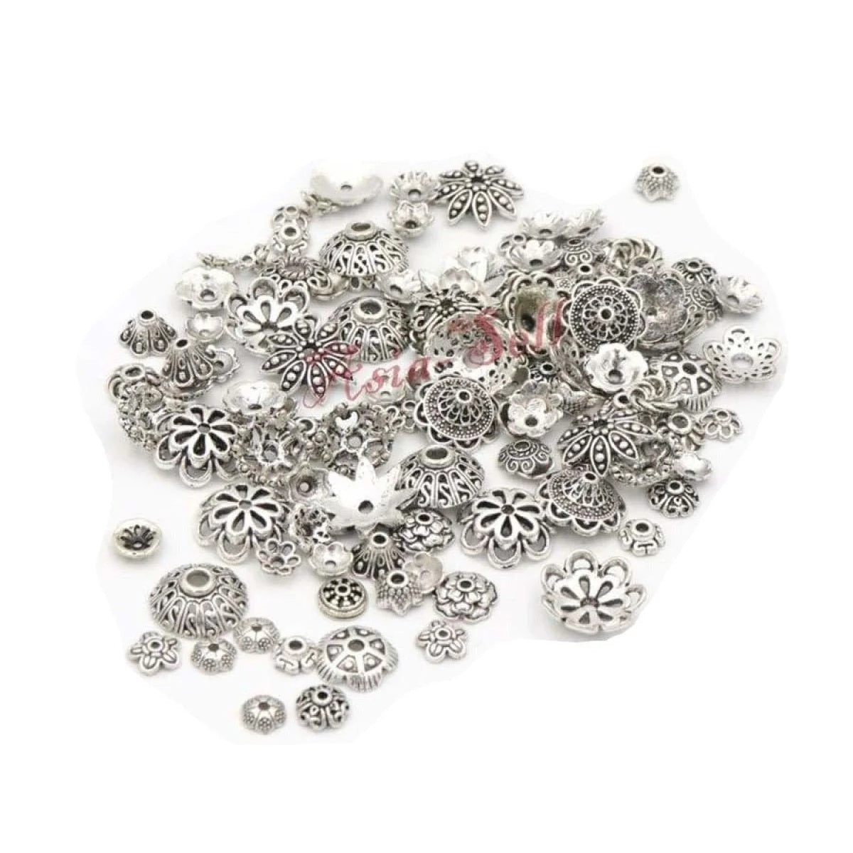 150pcs Tibetan Antique Silver Colour Flower Beads Jewelry Making Bangles Anklets Bangle - - Asia Sell