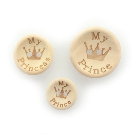 15/20/25mm My Princess My Prince Wooden Buttons Natural Wood Baby Clothing Button Sewing - My Princess 15mm 50pcs - - Asia Sell