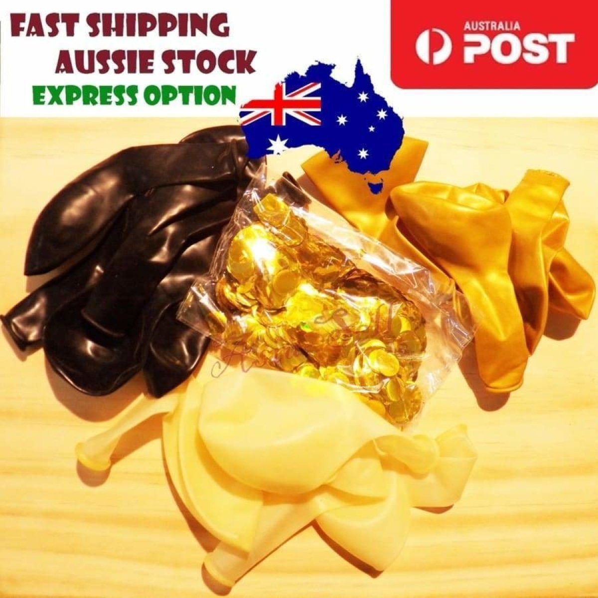 15pcs Balloons Gold Clear Black Confetti Circles - - Asia Sell