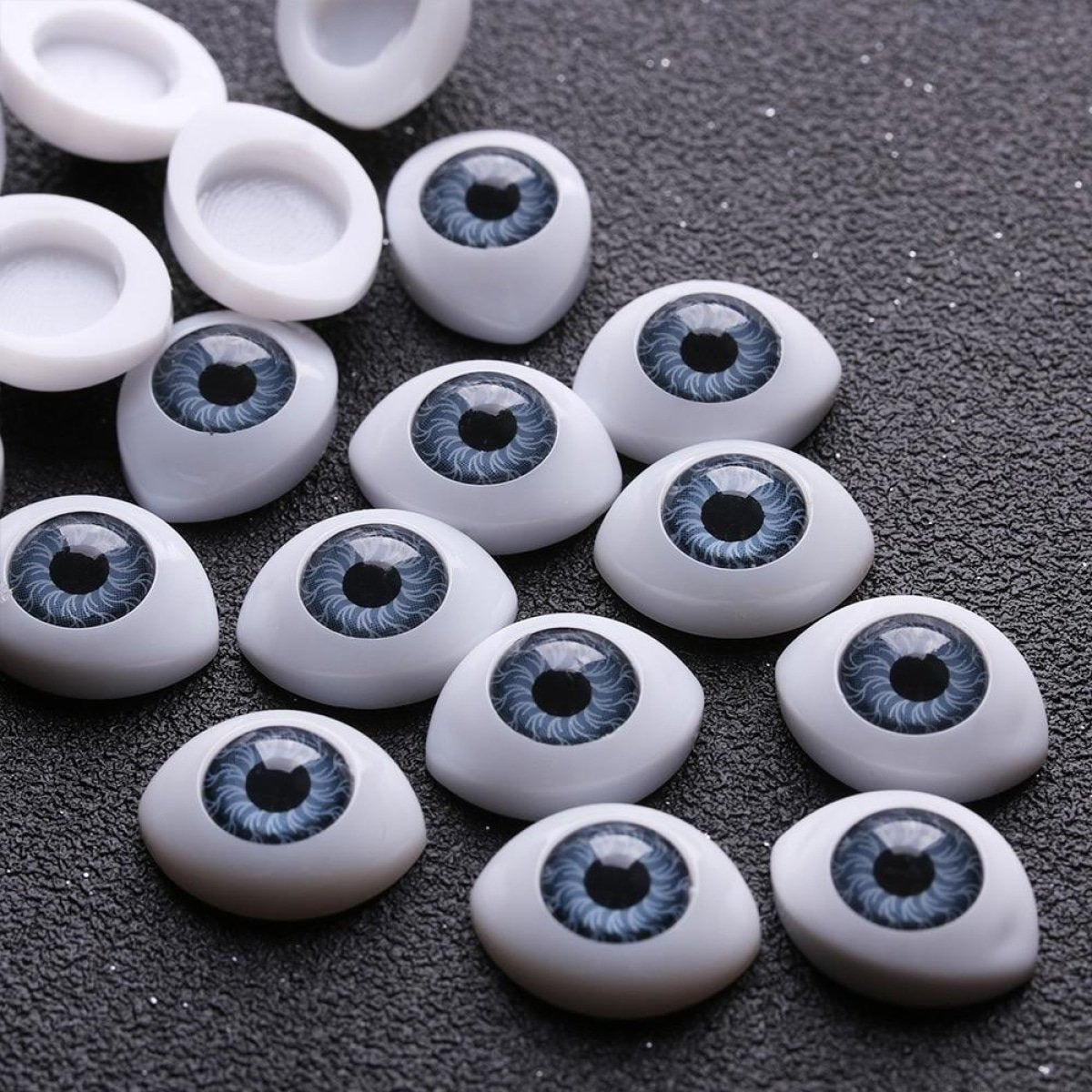 16/20pcs Oval Shaped Doll Eyes Plastic for DIY Toy Doll Animal Puppet Dinosaur Half Round - Blue - 10x13mm - Asia Sell