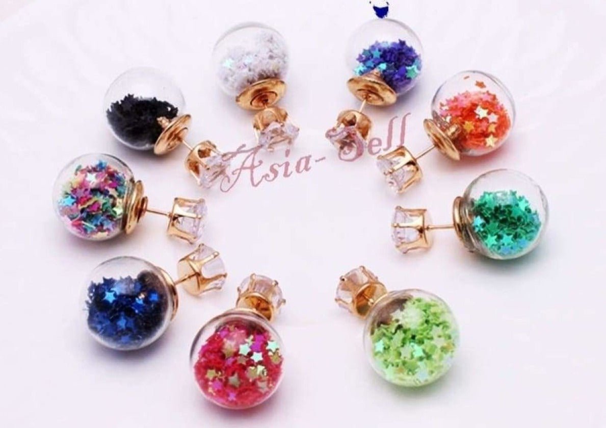 16mm Multicolour Glass Crystal Stud Earring Stars Double Sided Pearl Earrings - Lilac - Asia Sell