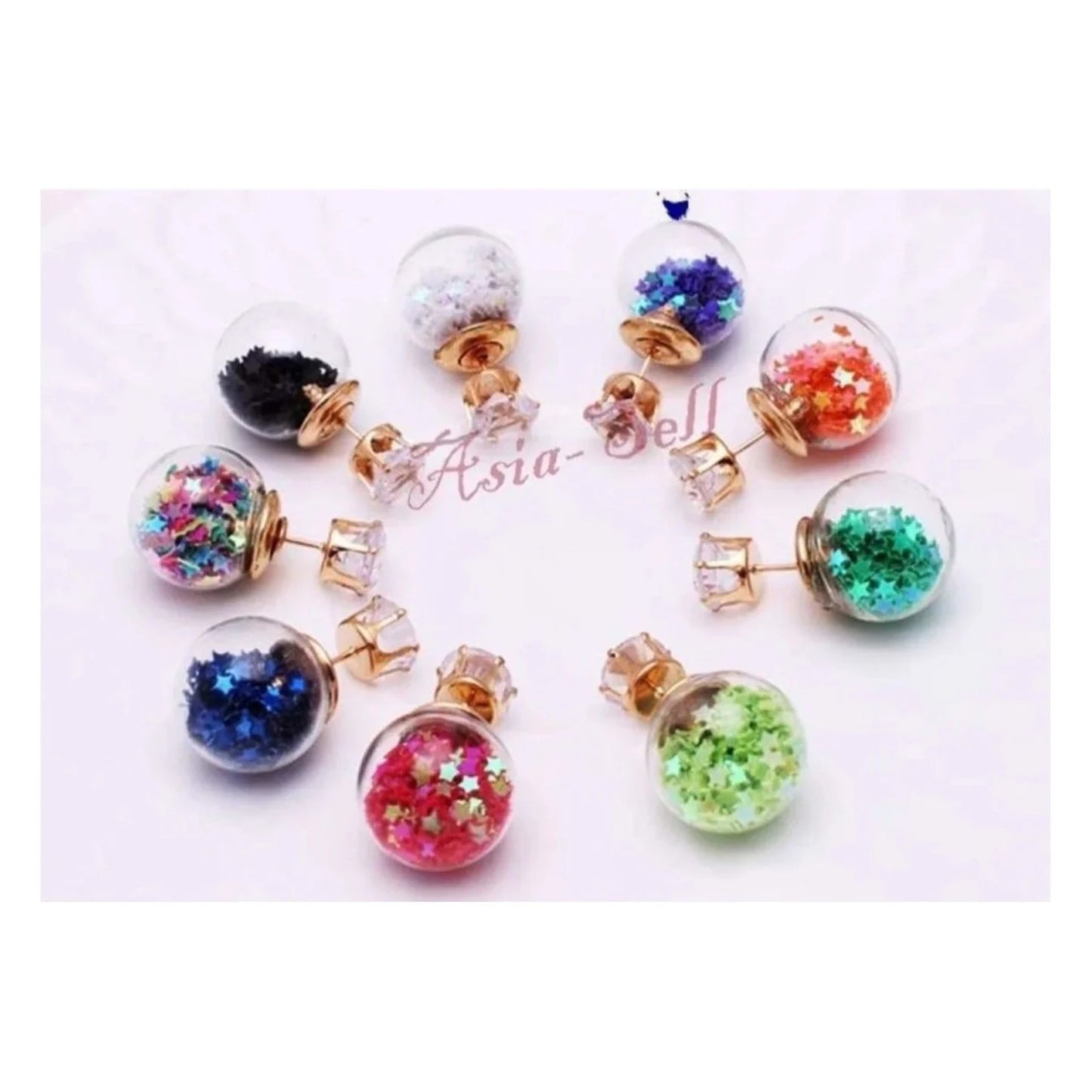 16mm Multicolour Glass Crystal Stud Earring Stars Double Sided Pearl Earrings - Lilac - Asia Sell