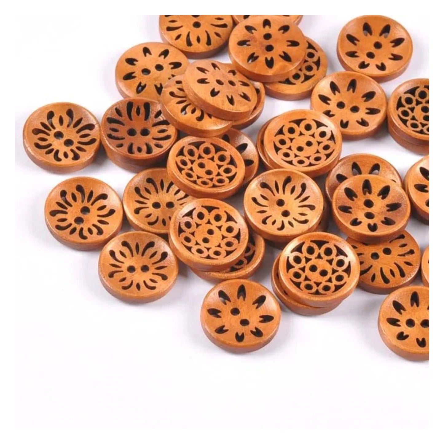 18mm Wooden Buttons Carved Cut-Out Clothing Decoration Round For Coat Garment Sewing DIY Scrapbook - 20pcs - Asia Sell