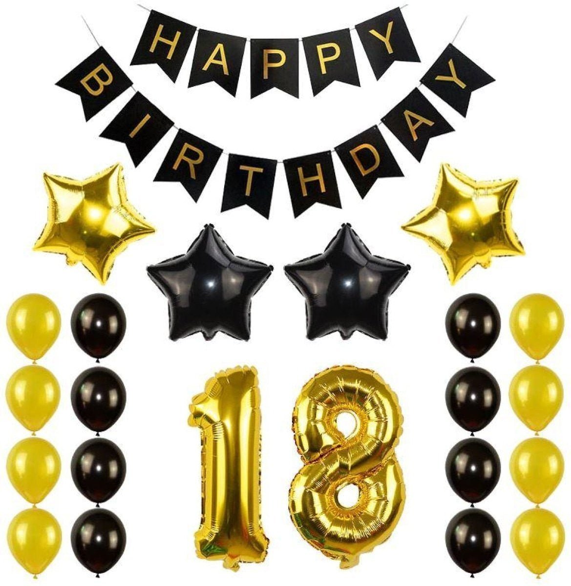 18th Birthday Party Balloons Decorations Black Banner Gold Black - Set 2 - Asia Sell