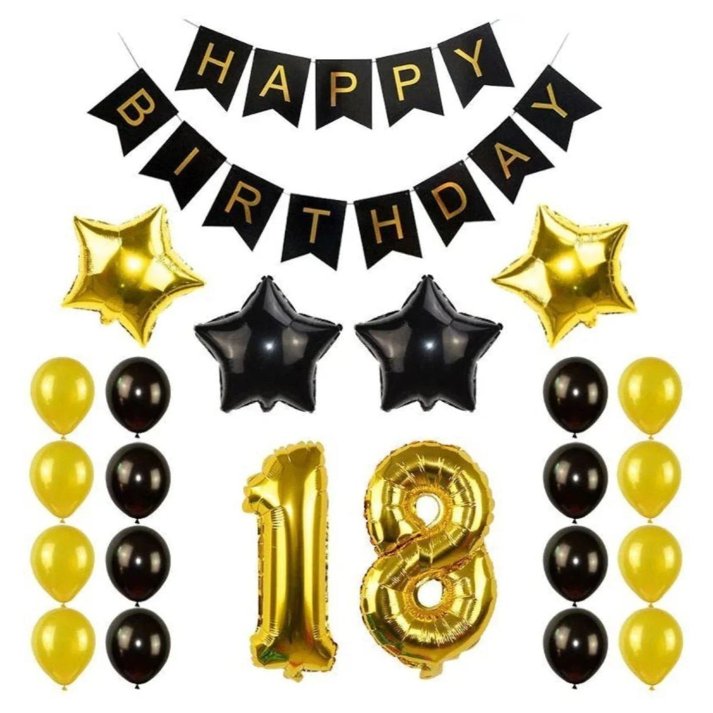 18th Birthday Party Balloons Decorations Black Banner Gold Black - Set 2 - Asia Sell