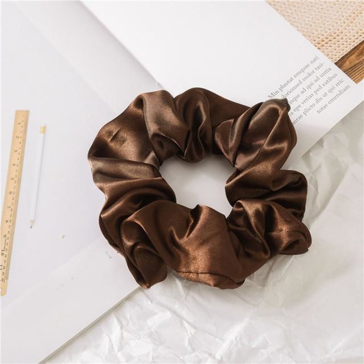 1pcs Scrunchy Scrunchie Elastic Handmade Hair Band Ponytail Brown Pink Black Coffee - light coffee - Asia Sell