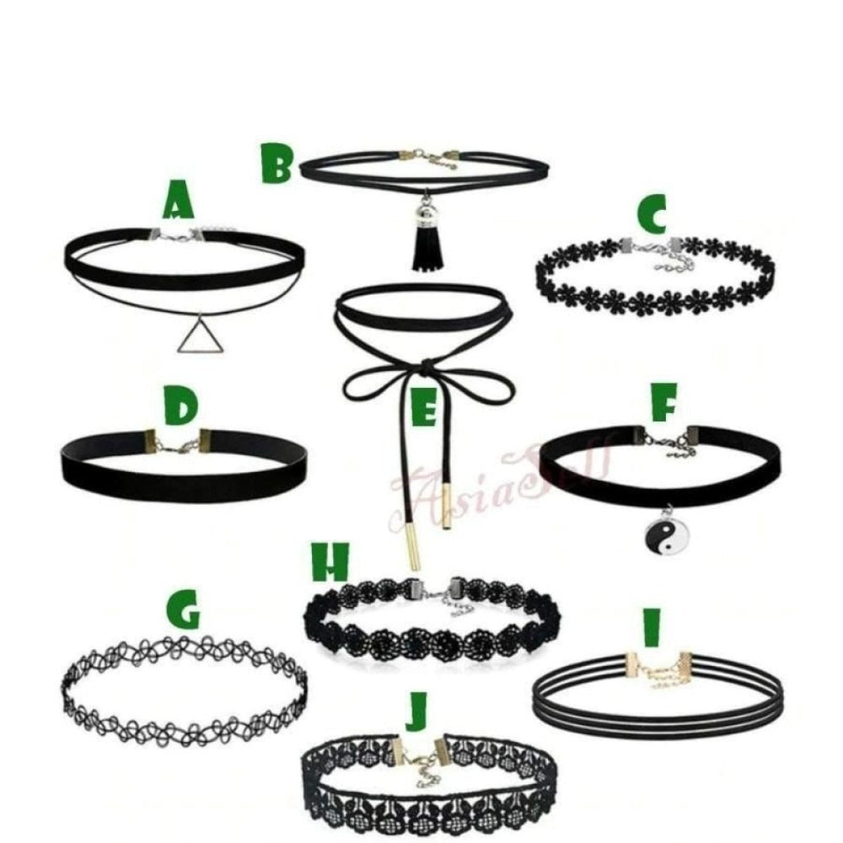 1pcs / Set of 10 Velvet Neck Choker Necklace Band Black Vintage Bohemian Charm 4 - A - Asia Sell