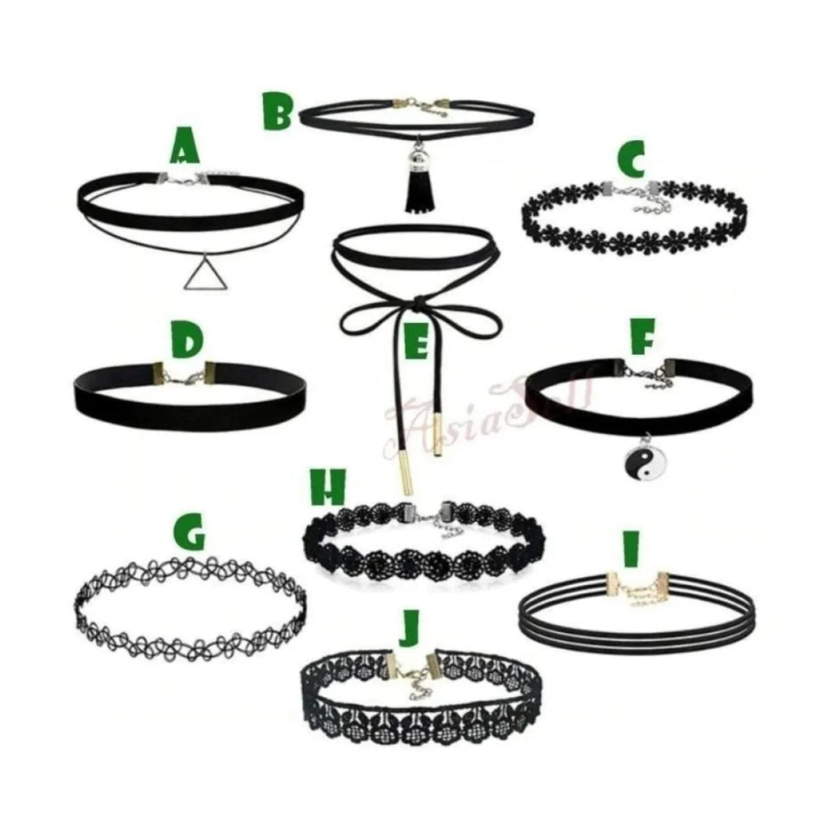 1pcs / Set of 10 Velvet Neck Choker Necklace Band Black Vintage Bohemian Charm 4 - A - Asia Sell