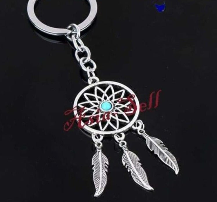 1pcs Silver Colour Keyring Key Chain Feather Tassels Dream Catcher Ring Gift Pendant Tag Charm - - Asia Sell