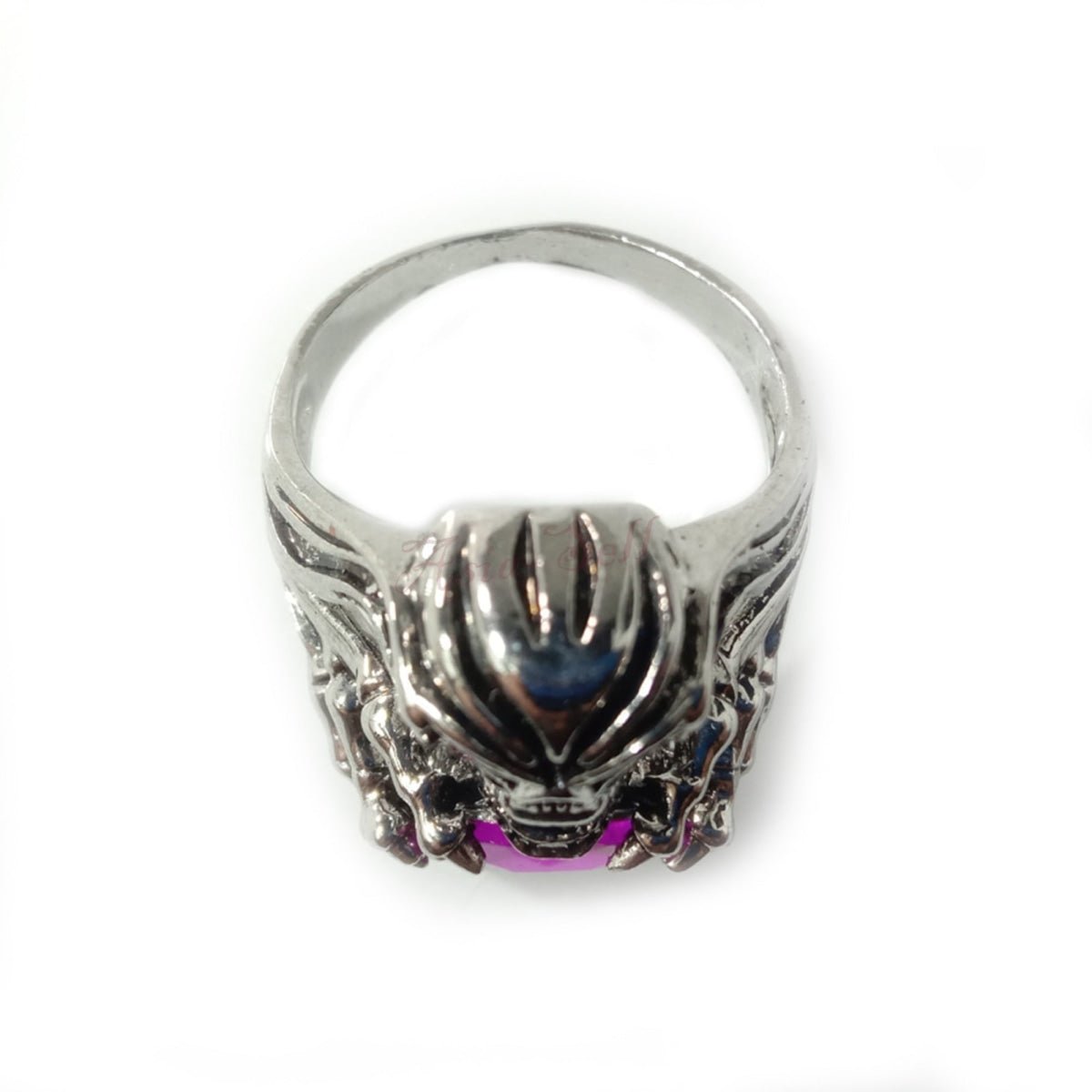 1pcs Sizes 8-12 Men's Women's Skull Ring Demon Silver Colour Pink Stones Jewellery Death Devil - 8 - Asia Sell