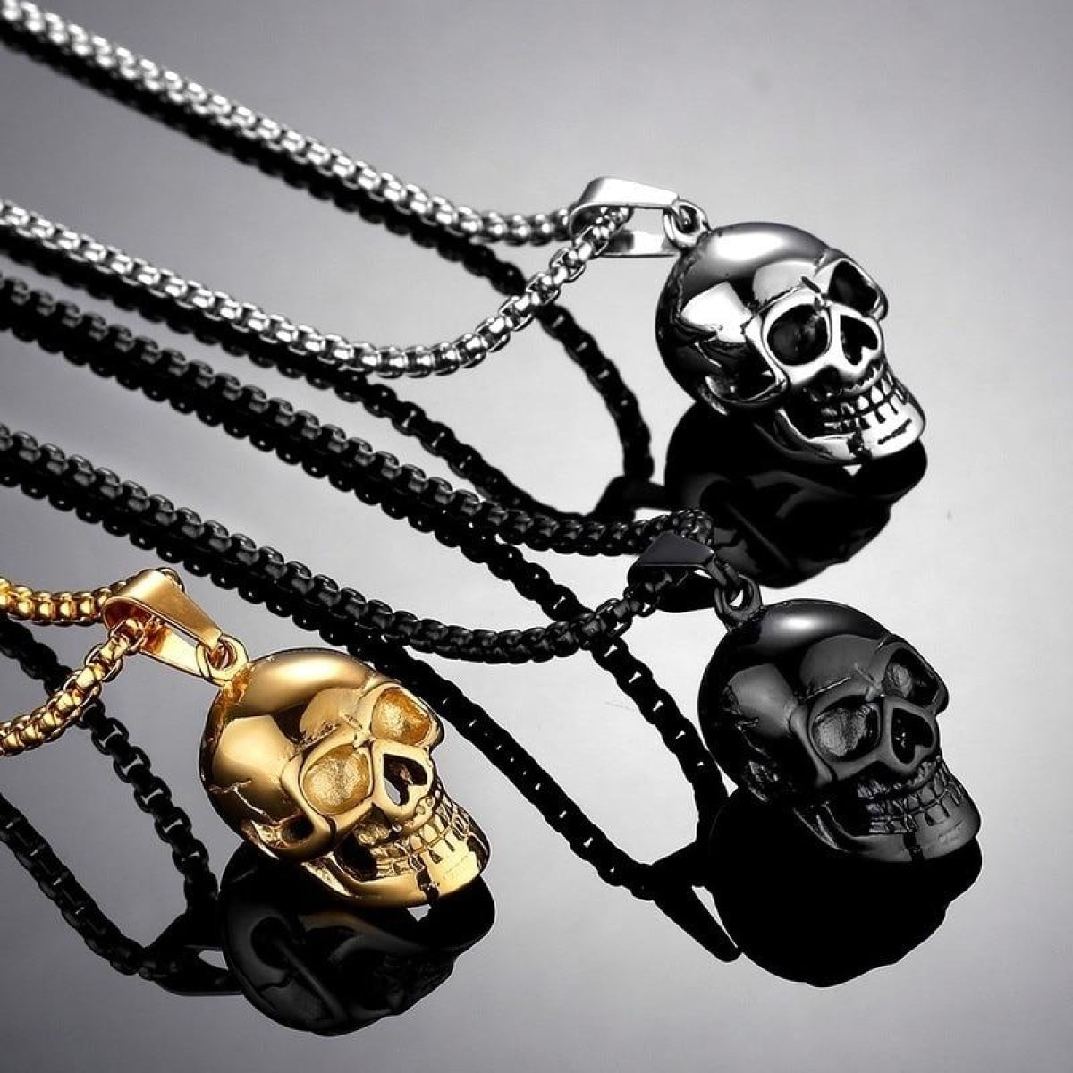 1pcs Skull Pendant Necklace Mens Womens Punk Party Jewellery Zinc Alloy - Black - Asia Sell