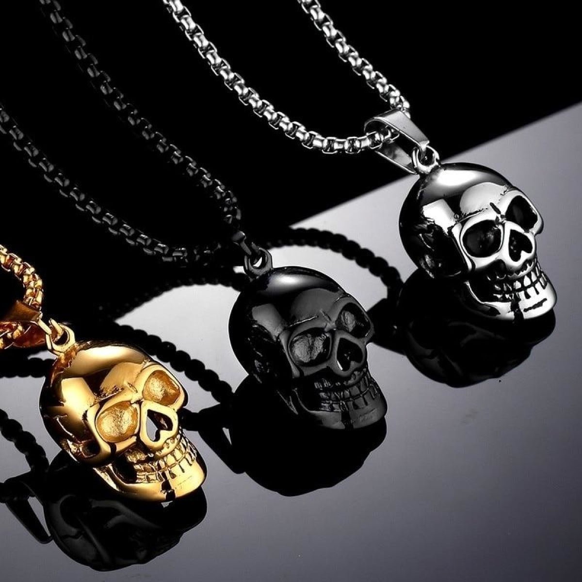 1pcs Skull Pendant Necklace Mens Womens Punk Party Jewellery Zinc Alloy - Golden - - Asia Sell