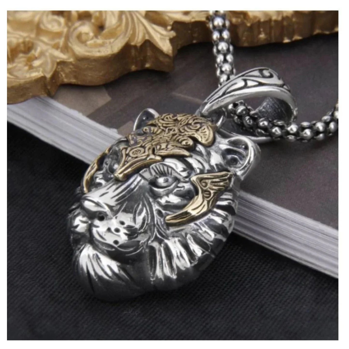 1pcs Tiger Head Necklace Pendant Men's Women's Birthday Gift - - Asia Sell