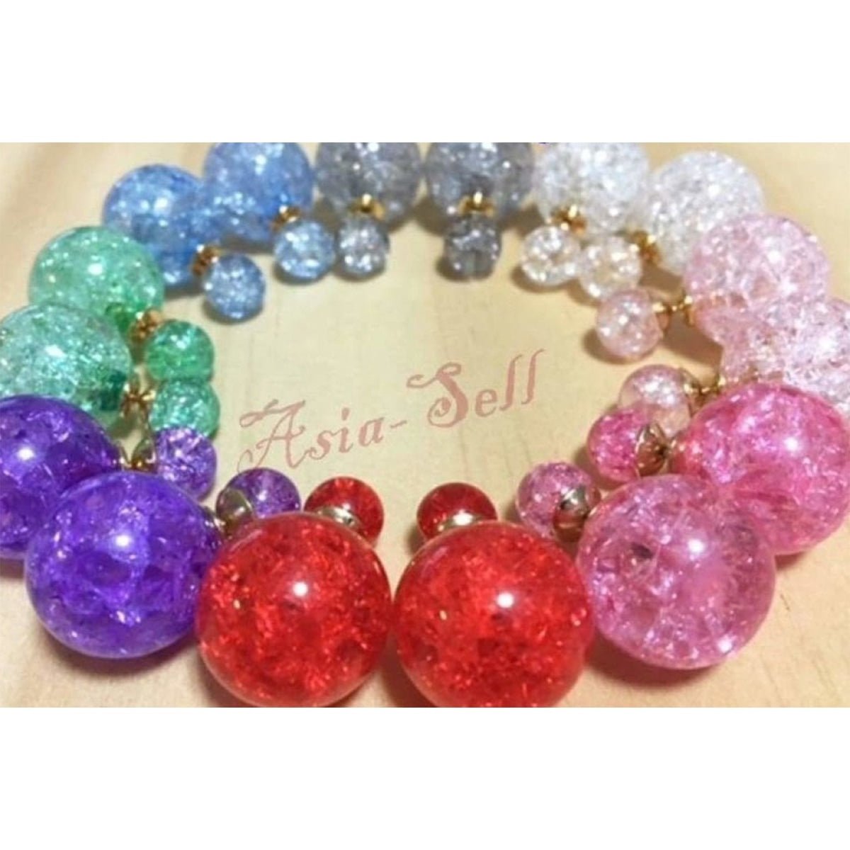 2 Pairs Double Sided Candy Earrings Round Purple Red White Pink Green Blue Grey - Purple - Asia Sell