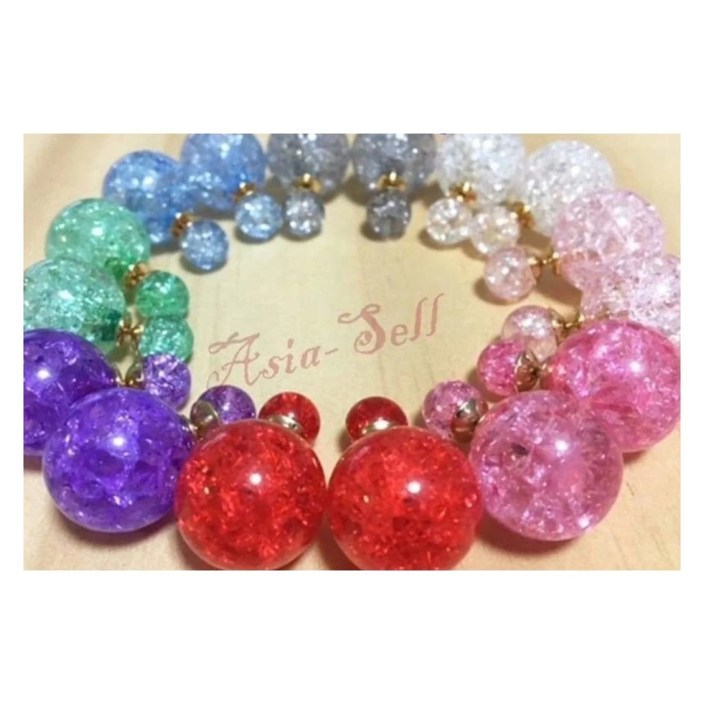 2 Pairs Double Sided Candy Earrings Round Purple Red White Pink Green Blue Grey - Purple - Asia Sell