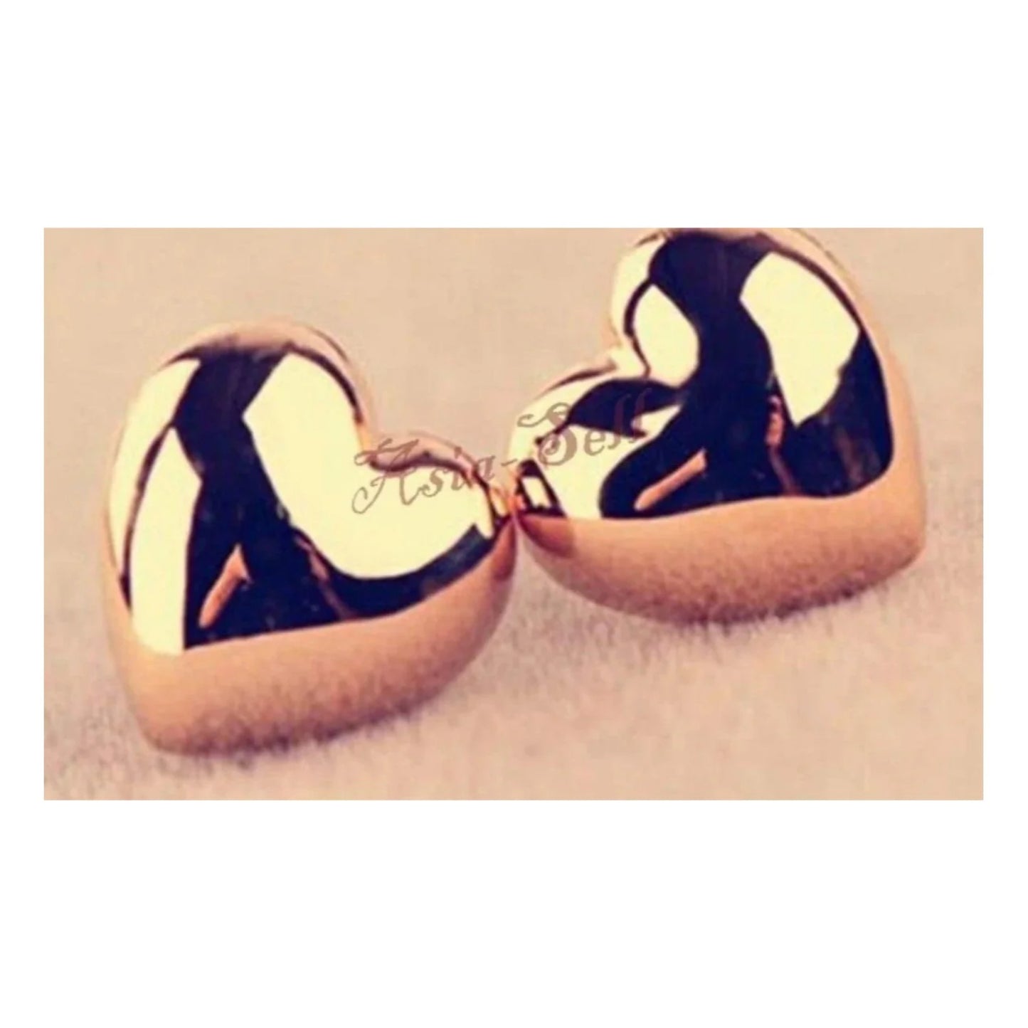 2 Pairs Gold Glossy Heart Shaped Women's Stud Earrings Push-Back Cute Small 10mm - - Asia Sell