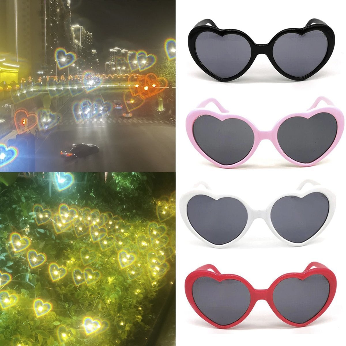 2 Pairs Quality Diffraction Glasses Love Heart Shape Hovering Effect Women's Sunglasses. - Black and White - Asia Sell