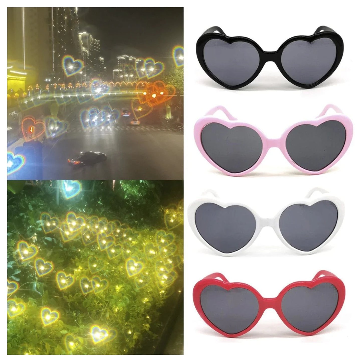2 Pairs Quality Diffraction Glasses Love Heart Shape Hovering Effect Women's Sunglasses. - Black and White - Asia Sell