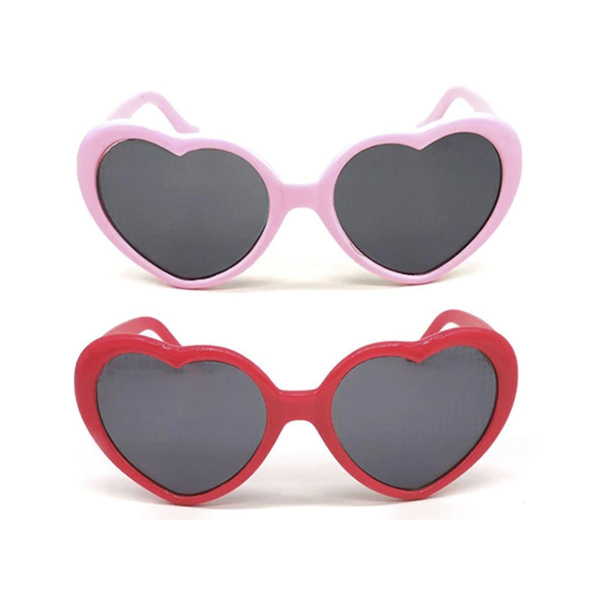 2 Pairs Quality Diffraction Glasses Love Heart Shape Hovering Effect Women's Sunglasses. - Pink and Red - Asia Sell